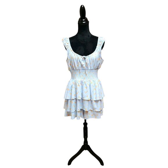 No Boundaries Size Large (13-14) Blue One Piece Romper With Puff Sleeves - Picture 2 of 7